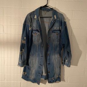 Distressed Long Denim Jacket